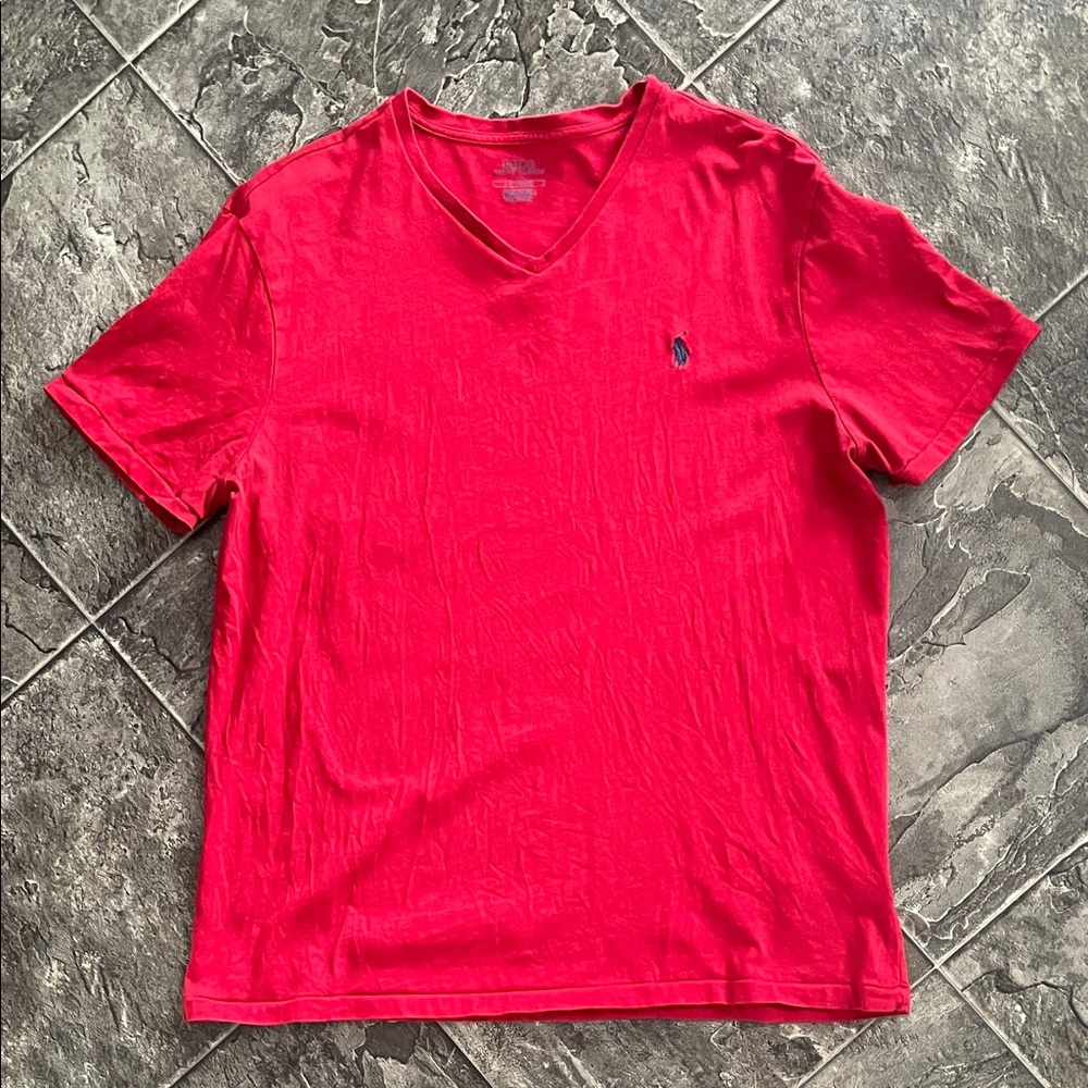 POLO RALPH LAUREN Men's Red V-Neck T-Shirt Preppy Coastal Casual Cottagecore